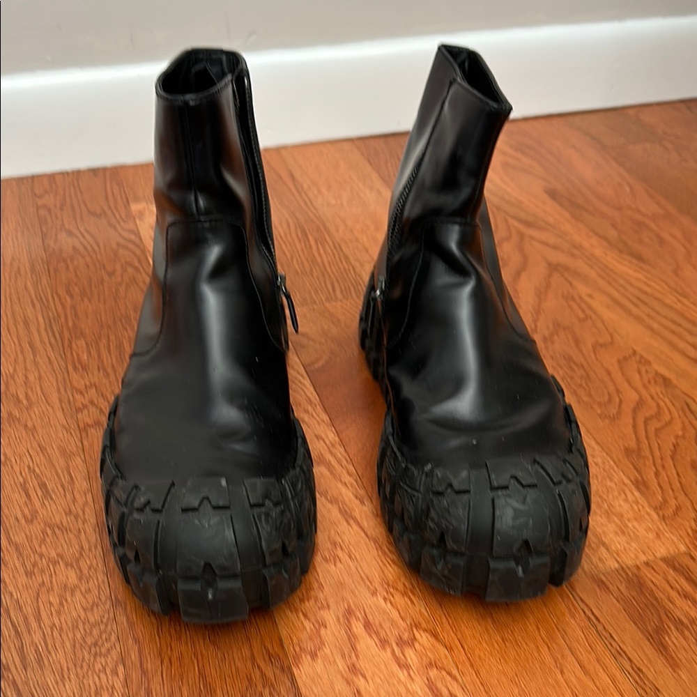Black Chunky Sole Ankle Boots